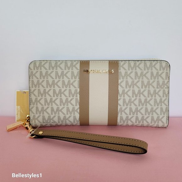 MICHAEL KORS Jet Set Travel Continental Signature Logo Colorblock Stripe Wallet - Picture 1 of 16